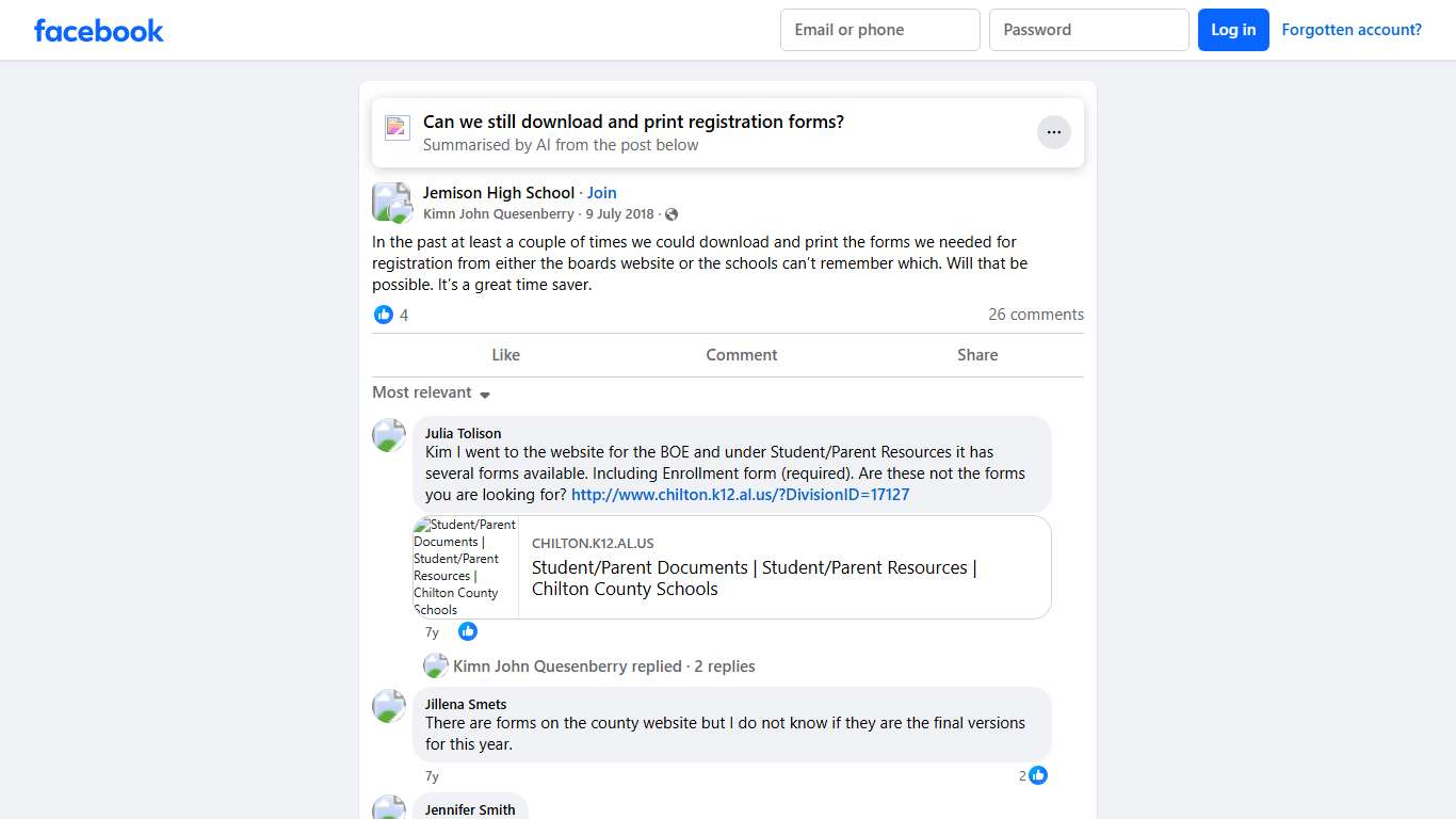 Jemison High School In the past at least a couple of times we could download and print the forms we needed for registration from either the boards website or the schools ... Facebook