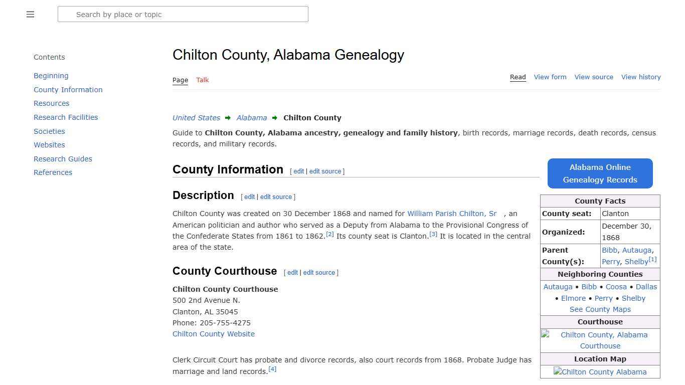 Chilton County, Alabama Genealogy • FamilySearch